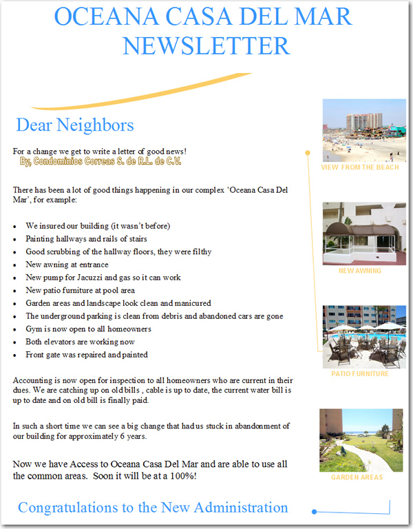 Oceana Casa del Mar Newsletter